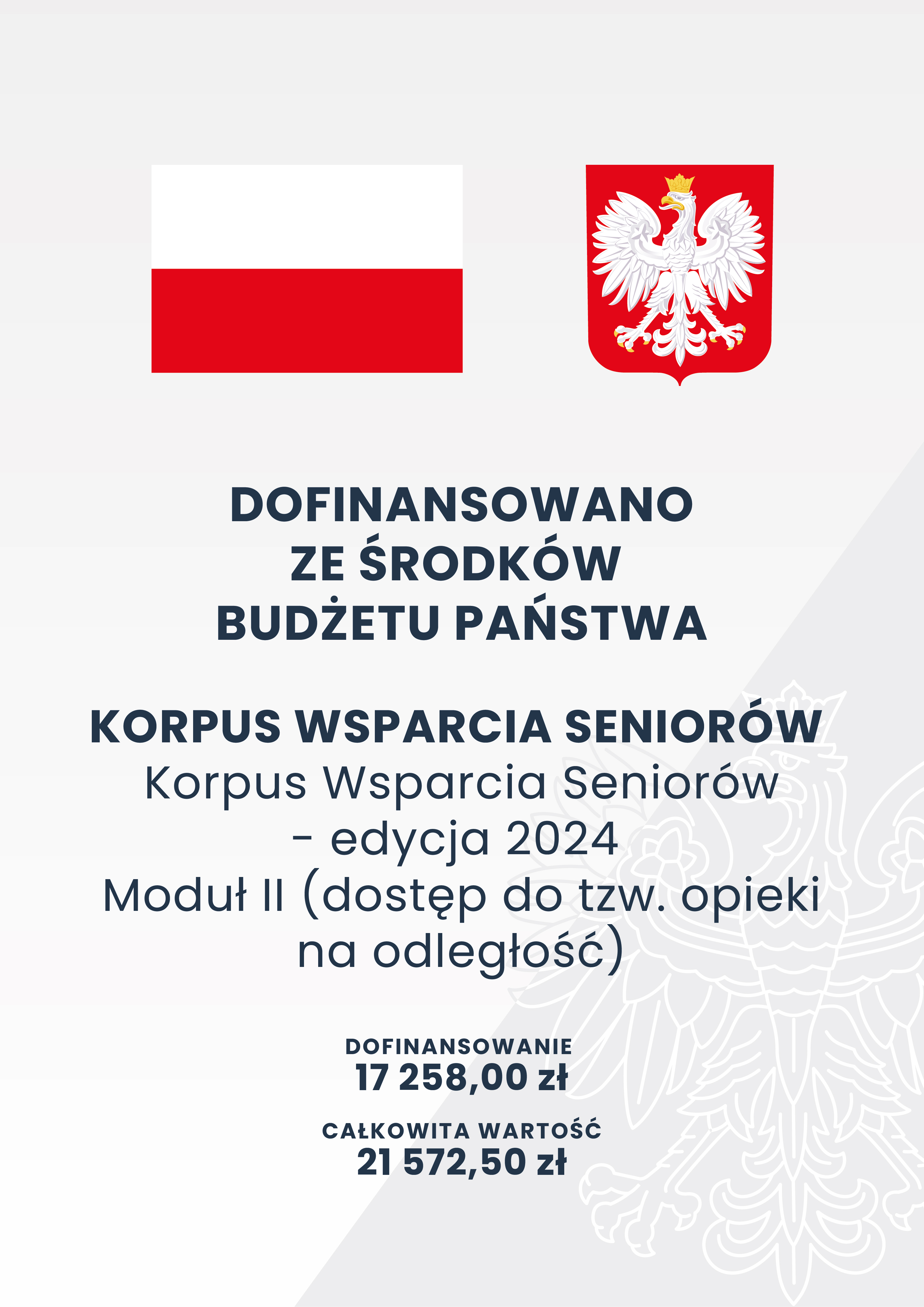 plakat informacyjny dotyczący Programu Korpus Wsparcia Senior&oacute;w edycja 2024 moduł II dostęp do tzw opieki na odległość